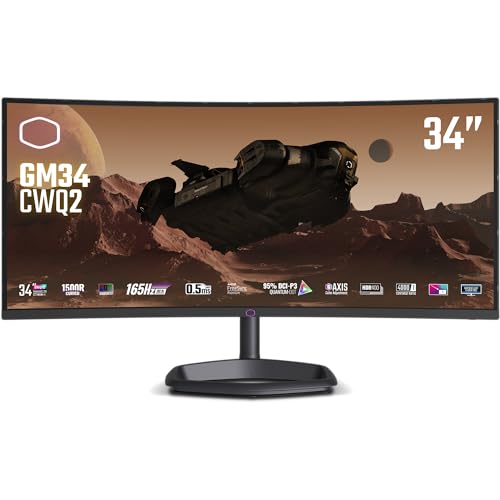 Cooler Master GM34-CWQ2 34インチ カーブ 165Hz|180Hz (OC) VA Quantum Dot UWQHD 3440 x 1440 PC モニター 2ms (GtG)|0.5ms (MPRT) Curve 1500R FreeSync Premium、DP1.4*1、HDMI2.0*2、USB C*1。 (CMI-GM)。 34-CWQ2-US)。