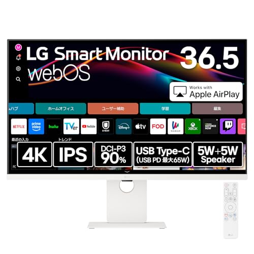 LG スマートモニター LG Smart Monitor 37U730SA-W 36.5インチ/4K(3840×2160)/IPS/DCI-P3 90%/HDR/アンチグレア/webOS/Wi-Fi 5/Bluetooth5.0/Miracast/AirPlay
