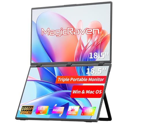 MAGICRAVEN ノートパソコン画面エクステンダー 18.5インチ デュアルモニター スタック折りたたみトリプルモニター (Wins/Mac) 1080P 100hz USB C 旅行用拡張コンピューターディスプレイ トリプルポータブルモニター ノートパソコン PC Windows Mac用 A1-Dual-18.5"-1080P-100Hz