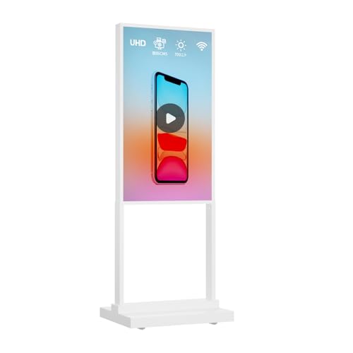 Canlarriz デジタルサイネージ 43インチ 自立式フロアスタンド型 業務用モニター｜レストラン・店舗向け 広告ポスターディスプレイ｜超薄型・700ニト高輝度 UHD｜無料CMS対応（遠隔管理・スケジュール配信）｜Android搭載（4GB+32GB）・ホワイト SG430W