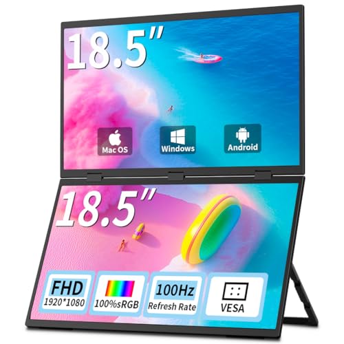 Magedok デュアルモニター 18.5インチ 100Hz、ノートパソコンエクステンダー用ポータブルモニター | 1080P | 100% sRGB|プラグアンドプレイ|スタンド&VESA|自動回転| ノートパソコン/Windows Macゲームコンソール用拡張コンピュータディスプレイ MageFlex-N185