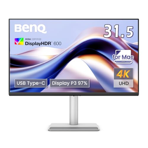 ベンキュージャパン BenQ Mac向けモニター MA320U (31.5インチ/4K UHD/ナノマットコートIPSパネル/Display P3 97%/sRGB 99%/VESA DisplayHDR 600/USB Type-C(90W給電)/HDMI×2/スピーカー内蔵(treVolo 3W×2)/高さ調整・回転/ブルーライト軽減/フリッカーフリー/Macbookに最適/シルバー筐体)