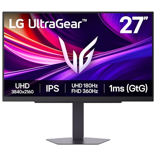 LG 27G810A-B 27インチ ウルトラギア 4K UHD (3840 x 2160) IPS ゲーミングモニター、デュアルモード UHD 180HzまたはFHD 360Hz、1ms NVIDIA G-Sync、AMD FreeSync Premium、VESA DisplayHDR 400、HDMI 2.1、ブラック。 27G810A-B.AUS
