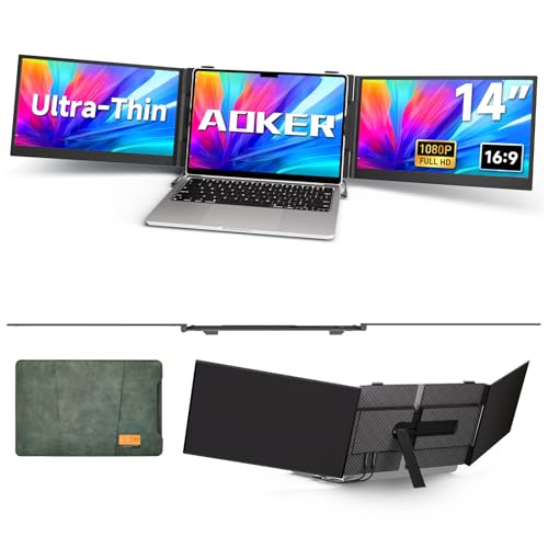 AOKER トリプルノートパソコンスクリーンエクステンダー - 超薄型14インチモニター IPS FHD 1080P ポータブルディスプレイ 13インチ~17インチのノートパソコン用 Windows Mac Chrome Surface Travel Work Setupに対応