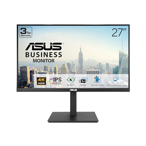 ASUS 27インチ 4K ビジネスモニター (VA27UQSB) - UHD (3840 x 2160)、IPS、フレームレス、HDR10、DisplayPort、デュアルHDMI、スピーカー、アイケア、人間工学、ピボット、スイベル、高さ調節可能、DisplayWidget。