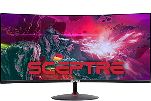 Sceptre 34" Curved Ultrawide 21:9 Gaming LED Monitor 2560x1080 Frameless HDMI DisplayPort up to 85Hz, Machine Black 2020 C345W-2560UN
