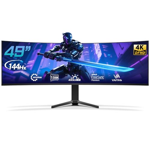 Dobios 49インチ ゲーミングモニター 4K（3840*1080）超広い面144hz 曲面1500r ウルトラワイドモニター HDR400 HDMI/DP/Type-C/USB/スピーカー内蔵/高さ調整、目の保護 - 大型ディスプレイ monitor49