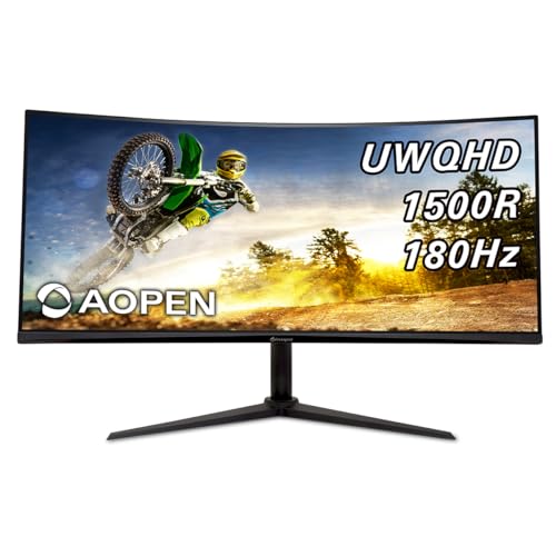 AOPEN by Acer 34HC5CU S3bmiiphx 34インチ QHD 3440 x 1440 21:9 カーブゲーミングモニター | AMD FreeSync Premium | 最大180Hz | 1ms TVR | 傾きと高さ調節可能 | VESAマウント可能 | DP 1.4 & HDMI2 x 2 2.0インチ。 UM.CW5AA.301