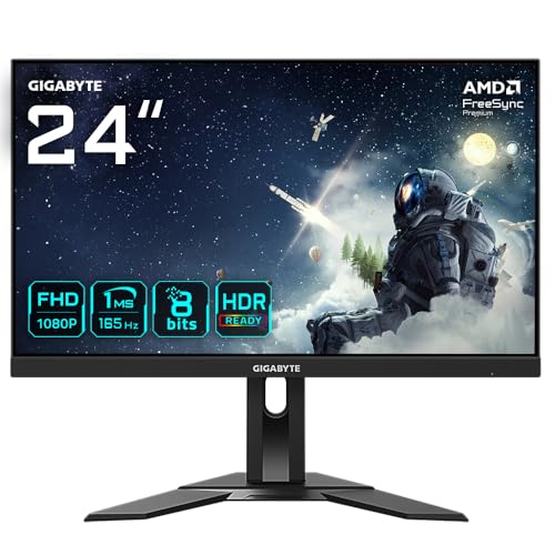 GIGABYTE G24F 24インチ FHD ゲーミングモニター - 1920 x 1080、165Hz、1ms、300cd/m²、FreeSync Premium、DisplayHDR、HDMI 2.0。 G24F 2 EU