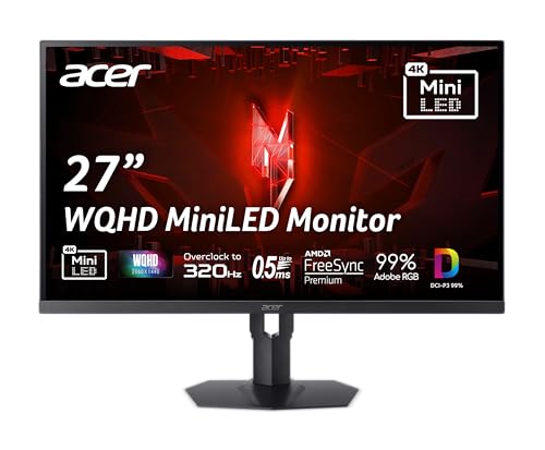 acer Nitro 27インチ WQHD 2560 x 1440 ゲーミング IPS MiniLED モニター | AMD FreeSync プレミアム | 320Hz リフレッシュレート | 最大0.5ms | AdobeRGB 99% | 1 x ディスプレイポート 1.4 & HDMI 2.1 ポート x 2 | XV275U FU 3biipprx XV275U F3biipprx