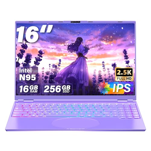 Wzbookl N95 256GB WIN11｜16インチ ノートパソコン【Win 11搭載/MS Office 2019搭載】パソコンノート/インテルCeleron N95高速CPU 1.7GHz~3.4GHz/2.5K液晶IPS 解像度(2560*1600)/メモリDDR4 16GB/顔認証/豊富な機能性laptop 初期設定不要 (パープル, 16G+256GB SSD)