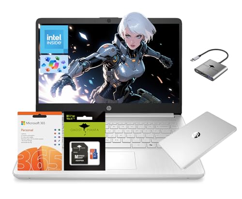 HP 14インチラップトップコンピューター、クアッドコア(Beat i3)、8GB RAM 384GBストレージ (128GB UFS+256GB SDカード)、Wi-Fi 6 Win11 ノートパソコン ビジネスおよび学生用 1年間のOffice 365 W/GMアクセサリー付き HP