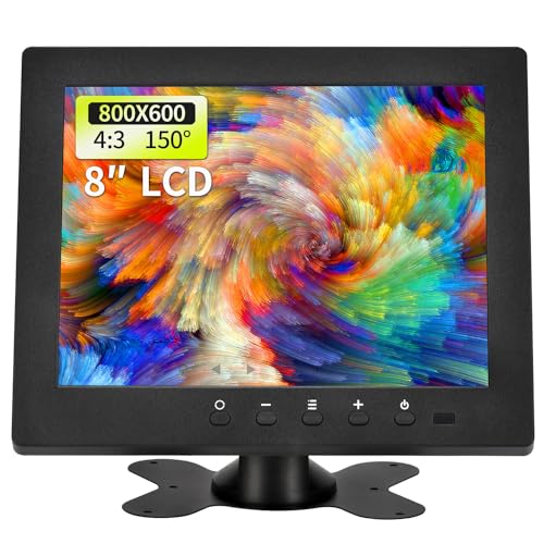 Qcvoruno 8インチLCDセキュリティモニターとディスプレイ、デュアルスピーカー内蔵ポータブルモニター、800 x 600解像度、Bnc/AV入力、CCTV、CD、DVDに適しています。 8″Monitor