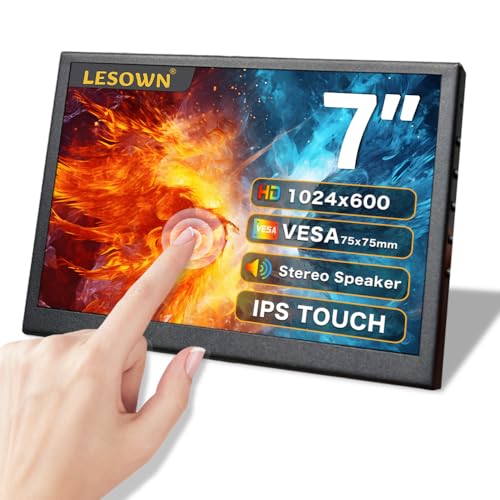 LESOWN 7インチ Touch IPS ポータブルモニター デュアルスピーカー付き オーディオジャック 1024x600 静電容量式タッチスクリーンメタルケース HDMI USB コンピューターディスプレイ Windows Raspberry Pi Ubuntu Mac用 ドライブフリー P70C-T