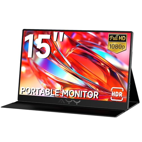 AYY ポータブルモニター ノートパソコン用 15インチ FHD 1080P USB C トラベルモニター 外部 IPS HDMI コンピューター用、キックスタンド付きセカンドディスプレイスクリーンエクステンダー PC電話スイッチPS4/5用, ブラック, A15G1B