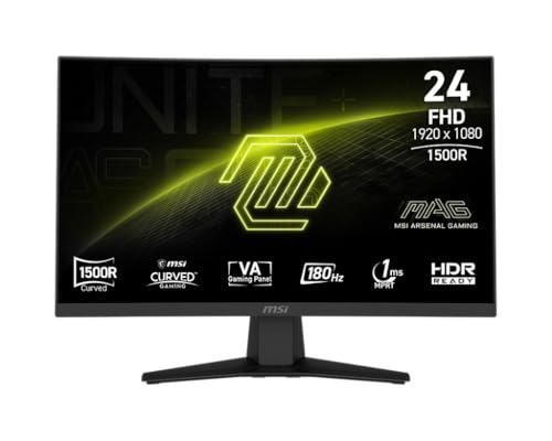 MSI MAG 244C 24インチ 1920 x 1080 (FHD) ゲーミングモニター 180Hz アダプティブ同期 HDMI DisplayPort VESAマウント可能 傾き 高さ調整可能 スピーカー 1ms ブラック