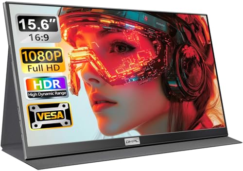 DHPL ポータブルモニター 15.6インチ アルミニウム合金 USB-C ノートパソコンモニター 磁気スマートカバー付き FHD IPS アンチグレアセカンドスクリーン ノートパソコン PC Mac Switch用 VESAマウント可能なトラベルディスプレイ 15.6" Hardware+Case