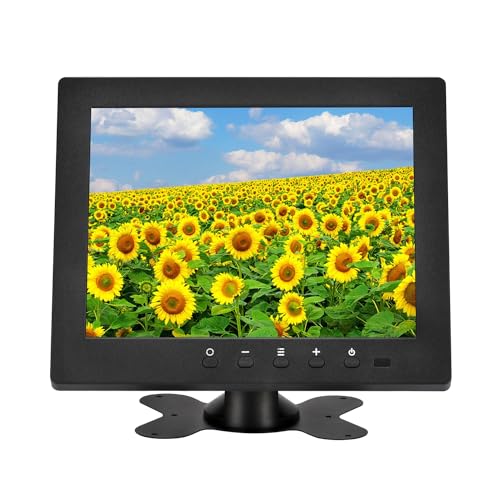Qcvoruno 8インチモニターディスプレイ、1024 x 768解像度、内蔵デュアルスピーカー、HD/VGA/BNC/AV/USB付きポータブルLCDモニター、CCTV DVD DSLR VCD TVボックス用 QC801H