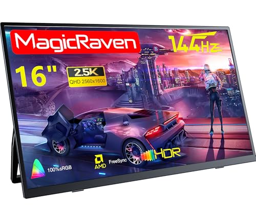 MAGICRAVEN KEEPTIME モバイルモニター 2.5K 144Hz 16インチ 自立スタンド ポータブルディスプレイ IPSパネル 16:10 QHD (2560×1600) 100%sRGB 300cd/m²輝度 高速応答 超薄型・軽量 Type-C/mini HDMI接続 PS4/XBOX/Switch/PC/Mac対応 P160QH6G