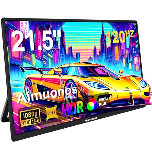 aimuonos 21.5インチポータブルモニター、1080Pモバイルモニター 120Hz FHD HDR プラグアンドプレイ HDMI IPS モバイルディスプレイ デュアルスピーカー トラベル外部スクリーン PC、タブレット、Mac、Xbox、PS3/4/5 用 AI-JP-21.5-Monitor