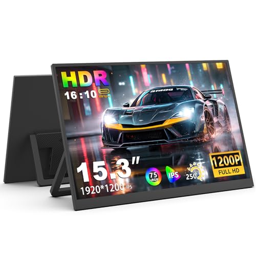 RATEYUSO 60Hz ポータブルモニター 15.3インチ ポータブルモニター ノートパソコン用 FHD 1200P IPS ウルトラスリム アイケア ノートパソコン PC PS5 USB C ミニ HDMI 旅行用ポータブルコンピュータモニター ZJ15.3