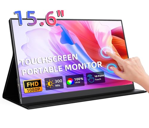 Pornitor ポータブルモニター、15.6インチ 1080p IPS タッチスクリーンポータブルモニター、ミニHDMI/USB C、スイッチPS4/5ノートパソコン電話用カバー付きデュアルスピーカー