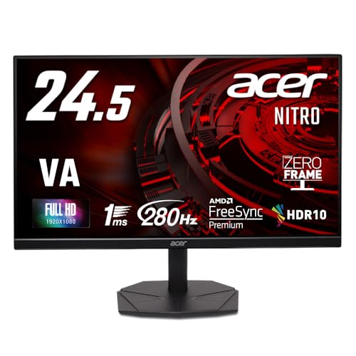 acer ゲーミングモニター 24.5インチ VA フルHD 非光沢 280Hz 1ms sRGB99% AMD FreeSync Premium HDR10 HDMI 2.0 DisplayPort 1.4 スピーカー・ヘッドフォン端子搭載 ゼロフレームデザイン Nitro KG251QZ1bmiipx