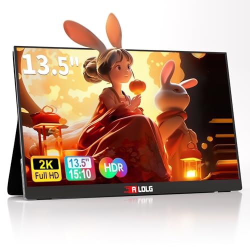 ALOLG 13.5インチ ポータブルモニター ノートパソコン用 2K Fhdスクリーン 60Hz USB C Hdmi入力 ウルトラスリムIPパネル HDR プレミアムスマートカバーとスピーカー ノートパソコン PC 電話 PS4/5 Switc用 S3