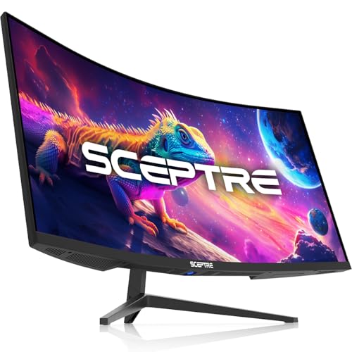 Sceptre 34インチ 湾曲ウルトラワイド WQHDモニター 3440×1440 R1500 最大180Hz/165Hz DisplayPort x2 100%sRGB 1ms スピーカー内蔵 ブラック (C345B-QUT168シリーズ) C345B-QUT168.A1