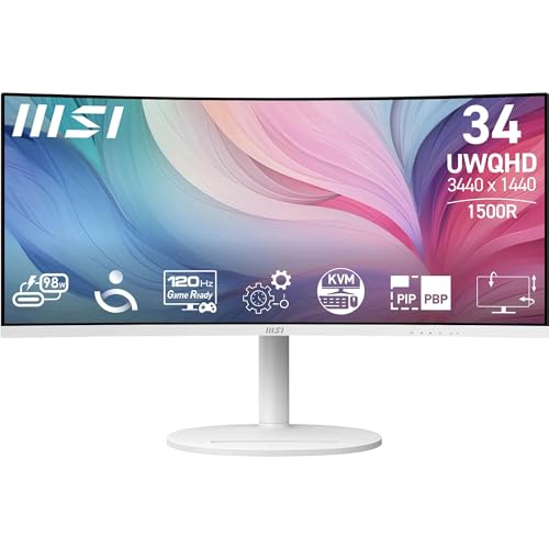 MSI 液晶ディスプレイ(34型/曲面型/VA/UWQHD 3440×1440/120Hz/1ms/HDR/HDMI2.0ba)(ホワイト) Modern MD342CQPW 返品種別A