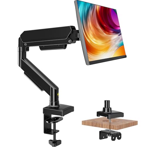 Hemudu シングルモニターアーム PCモニターアーム17~32インチ対応 VESA75x75 100x100対応 耐荷重:2~9.9キログラム ガススプリング式 クランプ式&グロメット式 多角度調節 家庭およびオフィス環境に適しています ブラック HD09B-001 HD09B-001P