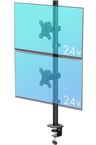 イーサプライ モニターアーム デュアル 縦 32インチ目安 耐荷重各8kg 上下 2画面 支柱 85cm クランプ式 回転 VESA EEX-LASS01BK