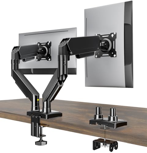 AX WABER デュアル 液晶ディスプレイアーム PCモニターアーム17~32インチ対応 VESA75x75 100x100対応 耐荷重:2~8.9キログラム ガススプリング式 クランプ式&グロメット式 多角度調節 家庭およびオフィス環境に適しています ブラック AX09DB201