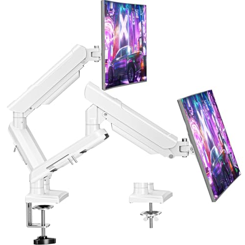 MOUNTUP モニターアーム 白 デュアル 耐荷重2～10kg 液晶ディスプレイアーム 2画面 32インチ対応 ガス圧式 クランプ グロメット式 VESA対応 75x75mm 100×100mm フリーリフト ホワイト MU8012-W-07