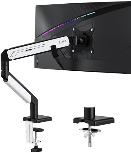 ETHU PCモニターアーム 17-40インチ対応 耐荷重2-14kg デガススプリング VESA75/100 フルモーション調整 クランプ/グロメット取付 オフィス 在宅ワーク ブラック ET14K-S1WB-N2-JP-SBT