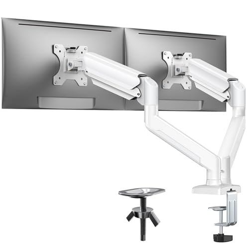 ErGear モニターアーム デュアル 2画面 白 ホワイト 17～32インチ対応 耐荷重10kg ガススプリング式 ディスプレイアーム PCアーム ロング VESA 75x75mm 100x100mm対応 クランプ式 グロメット式 多角度調節 配線収納 EGDS15W