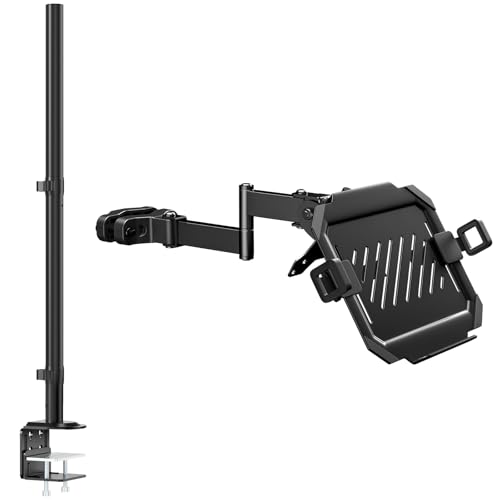 ACCURTEK 【セット買い】ACCURTEK モニターアーム用 支柱取付けセット (ポール & ノートパソコントレイ) 81cmポール付属 総耐荷重40kg 強化ベース モニター32インチまで ノートpc12～18インチ 耐荷重8KG VESA75/100 2関節型 取付け簡単 伸縮可能 クランプ/グロメット式 ブラック