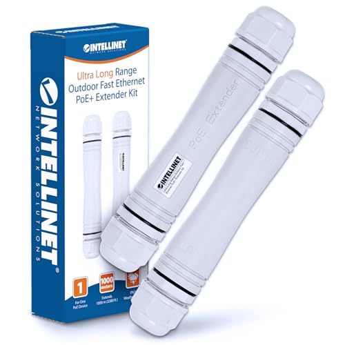 INTELLINET NETWORK SOLUTIONS Intellinet 超長距離屋外ファストイーサネットPoE+エクステンダーキット -2ユニットがCat5 Cat6ケーブル経由で最大3000フィートまでの電力とデータを送信 - 最大95Wの入力 - IP67防水防塵-3年製造保証-561952 Extender Long Range Poe+ / IP67