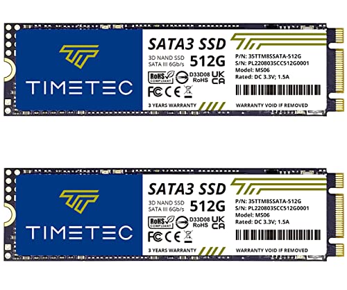 Timetec M.2 2280 SATA 512GB｜Timetec 512GBx2 (2パック) TLC 256TBW 読み取り NGFF 256TBW