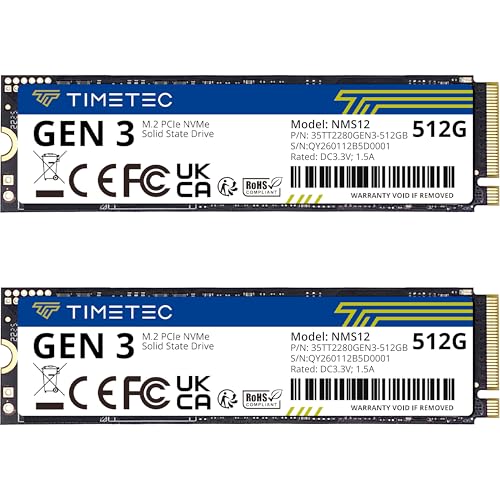 Timetec M.2 2280 NVMe 512GB｜Timetec 512GBx2 (2パック) TLC 350TBW SLC キャッシュ読み取り Gen3x4