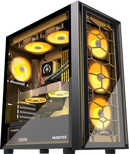 MUSETEX ATX 6個 120mm ARGBファン、強化ガラス製サイド&フロントパネル付きコンピュータゲーム 、メタルハニカムメッシュ、USB3.0、S6-B G06S6-B