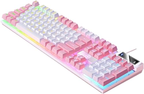GeRRiT PCゲームオフィス用のゲーミングキーボードUSBバックライト付き, ホワイトピンク 1L5B-72G5Y6-260508