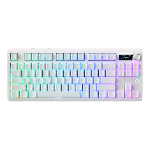 AJAZZ 日本公式 国内正規品 MK87 Pro テンキーレス メカニカル ゲーミングキーボード, 87キー, 1.14インチTFTスクリーン, 10000mAhバッテリー, ホットスワップ対応, RGBバックライト, 3モード接続 技適取得済(白等高線)
