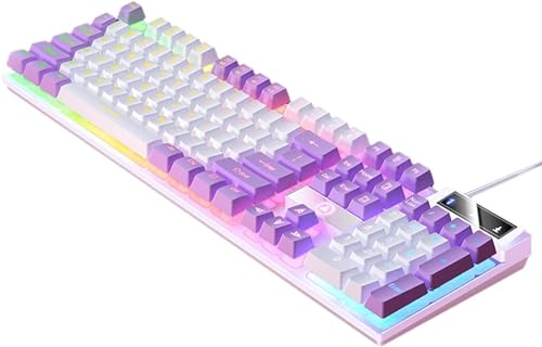 GeRRiT PCゲームオフィス用のゲーミングキーボードUSBバックライト付き, ホワイトパープル 1L5B-3SM6G6-260508