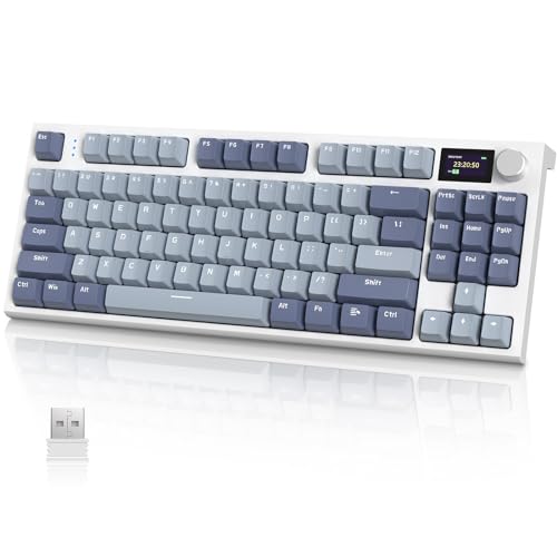 A.JAZZ ATTACK SHARK x AJAZZ K86 ゲーミングキーボード ワイヤレスキーボード キーボード bluetooth ワイヤレス リニア TFTカラースクリーン ノブ シロナガスクジラ軸-ガスケット構造 ホットスポット 日本語説明書 80%TKLレイアウト 86キー PBTキーキャップ Win/Mac用【技術基準適合証明219-239327】（うすむらさき）