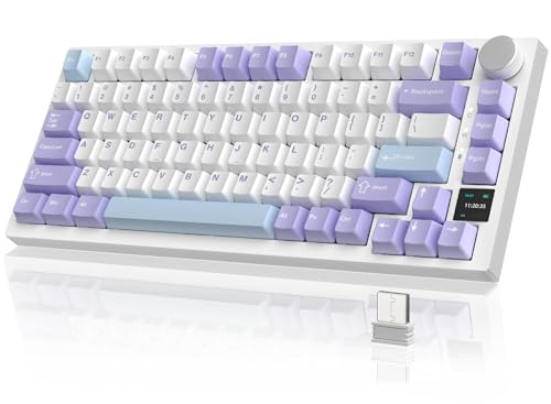 UaaDWjoFs ATTACK SHARK x AJAZZ AK820PRO メカニカルキーボード テンキーレス 82キー75% 3モード 2.4Ghz/BT/有線USB接続 TFTスクリーン ANSI配列 TKL ゲーミングキーボード ビウオ軸リニア軸 3/5ピンホットスワップ GASKET 内部5層ガスケット 音量調節CNCノブ付き RGBバックライト 技適認証済み 4000mAh 青白紫