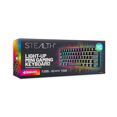 STEALTH (ステルス) ライトアップ ウルトラコンパクト ミニゲーミングキーボード - ブラック、重みのあるベースとマルチカラー照明効果。 XP-LEDK-V1