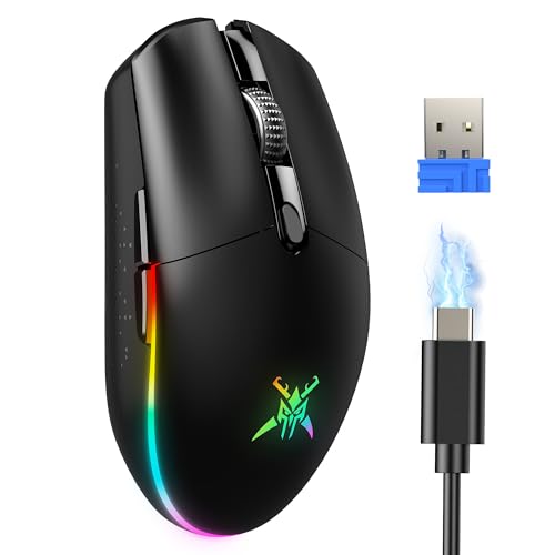 TeckNet (テックネット) ワイヤレスゲーミングマウス 充電式 - 8000 DPI 長持ち 100時間バッテリー RGBバックライト 6つのプログラム可能なボタン デュアル接続 (2.4G + USB-C) PC Mac ノートパソコン用 - ブラック TK-GM001