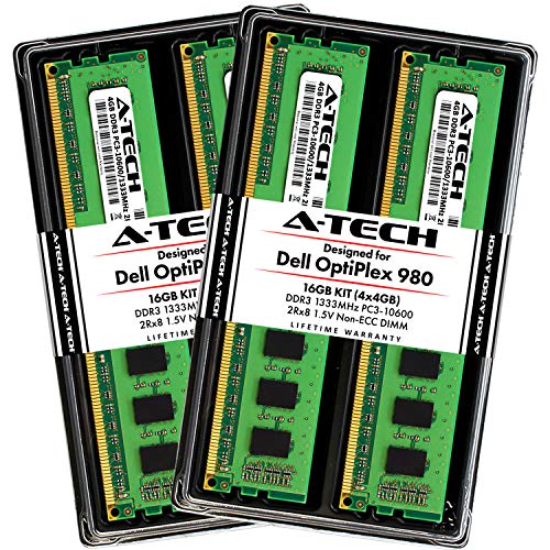 A-Tech 16GB キット (4 x 4GB) 最大RAM Dell OptiPlex 980 (MT、DT、SFF)用 - DDR3 1333MHz PC3-10600 非ECC DIMM メモリモジュール