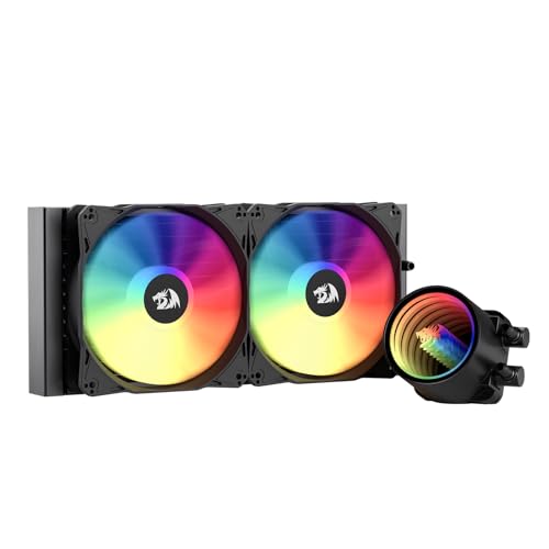 Redragon HL240 ARGB 液体冷却システム CPUウォータークーラー 3300RPM高効率ラジエーター付き 20dBA静音 グルービーインフィニティミラー効果 120mm PWM RGB FDBファン2個 LGA 1700 AMD AM5対応